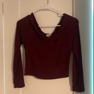 Beautiful maroon, off the shoulder cropped top- long sleeve. Size LG
